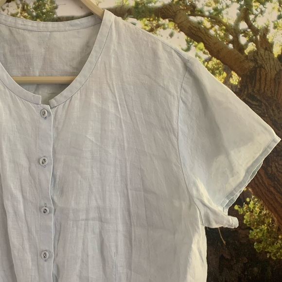 EILEEN FISHER Pastel Blue 100% Irish Linen SIZE S CAP SLEEVE BLOUSE - Picture 2 of 8